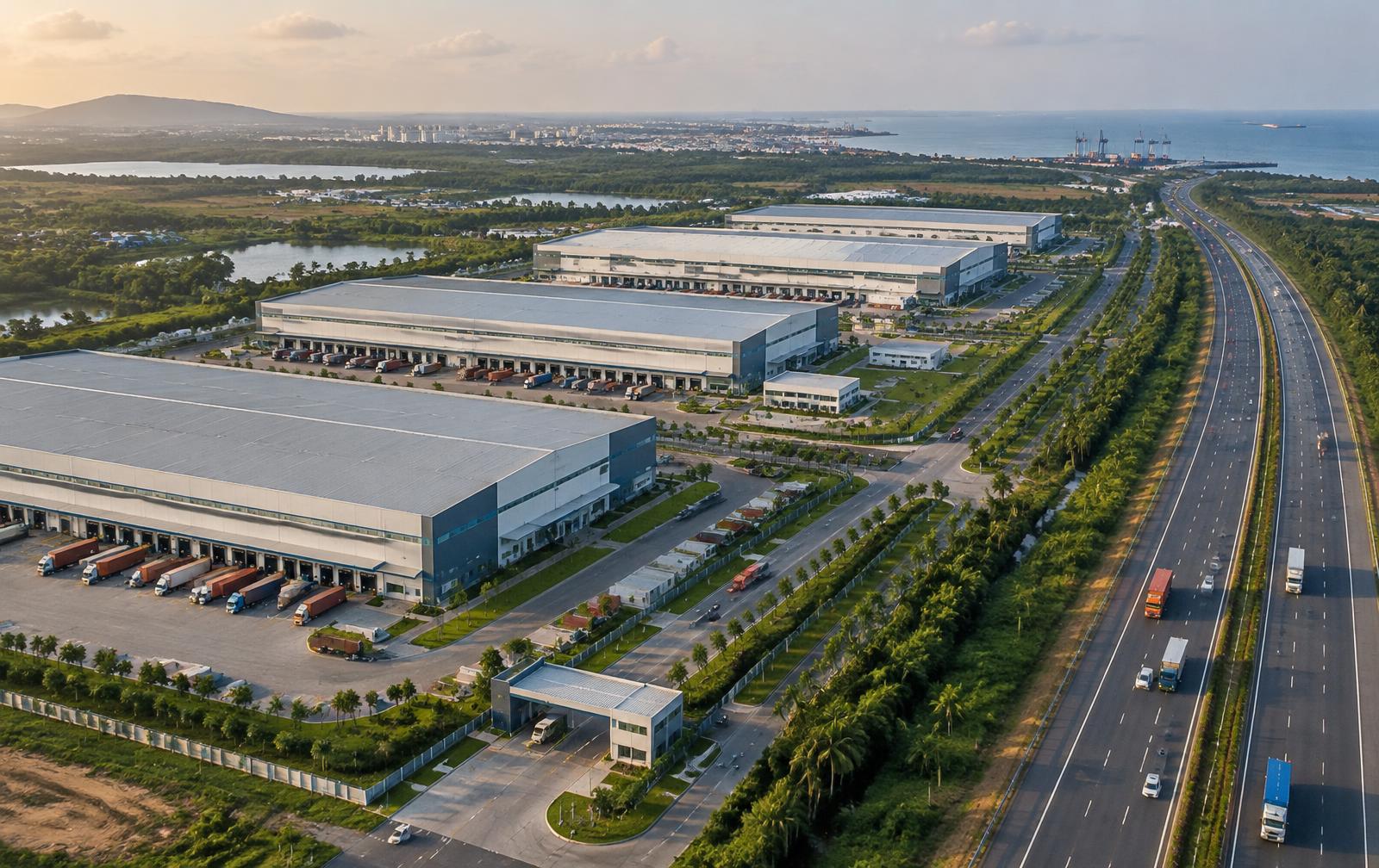 Illustration of a modern integrated logistics park